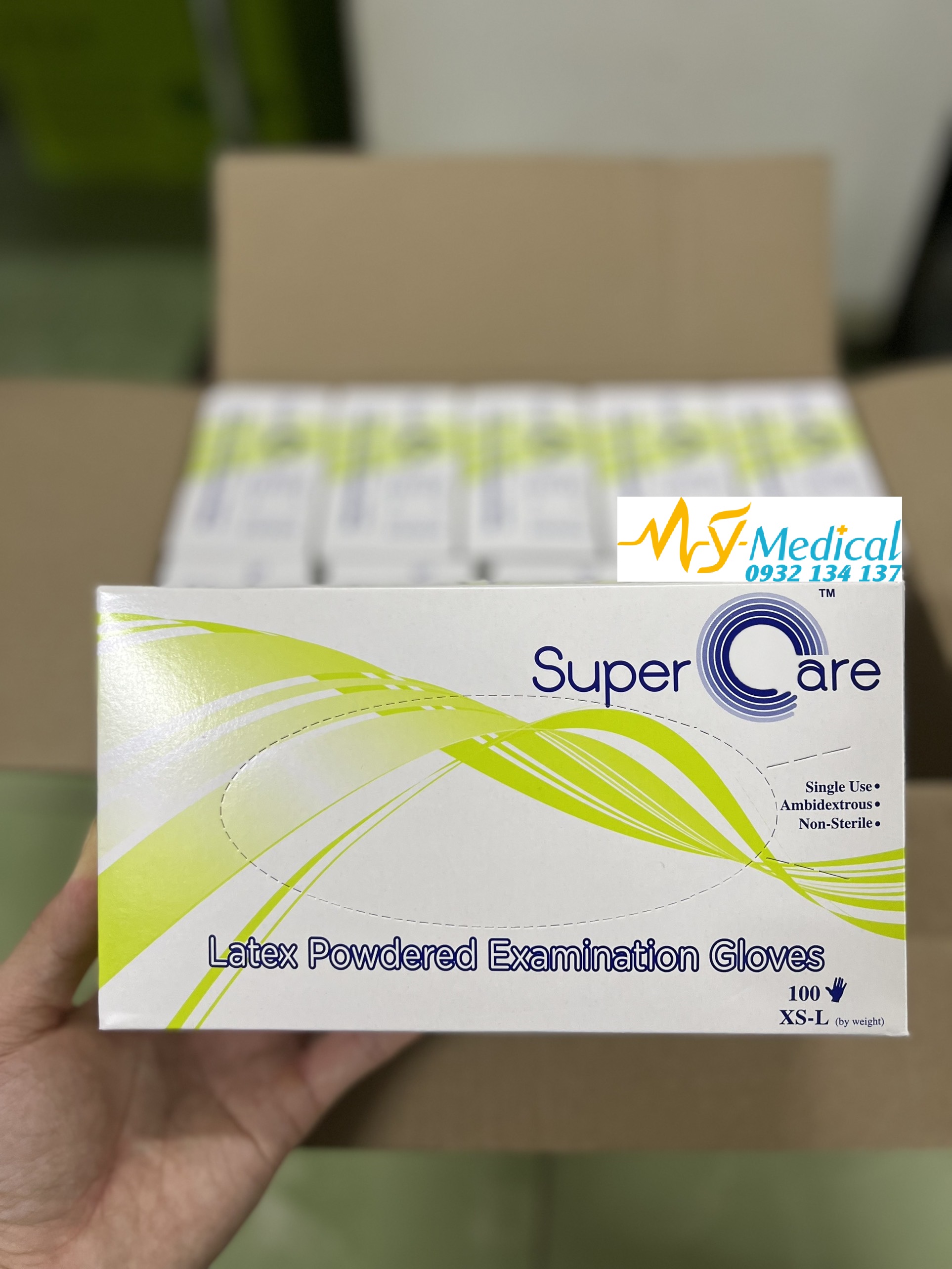 Hộp 100 cái Găng tay y tế Cao cấp Thái Lan Super Care Latex Có Bột